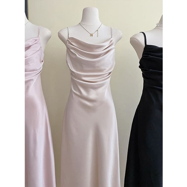 Spaghetti Strap Cowl Neck Plain - Champagne / S