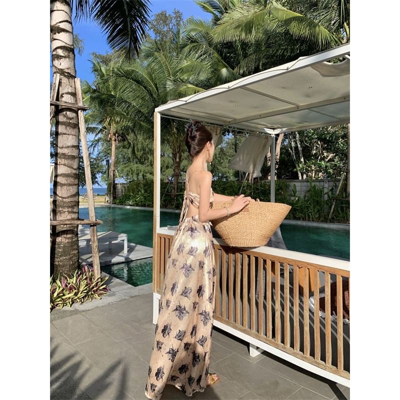 Spaghetti Strap Floral Print Maxi