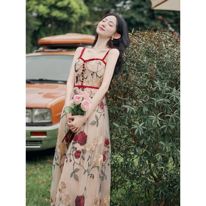 Spaghetti Strap Floral Print Maxi