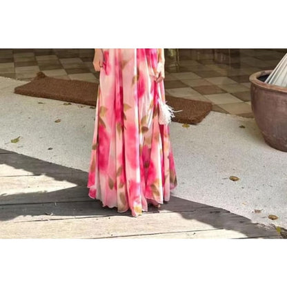 Spaghetti Strap Floral Print Maxi A-Line Dress - Dresses