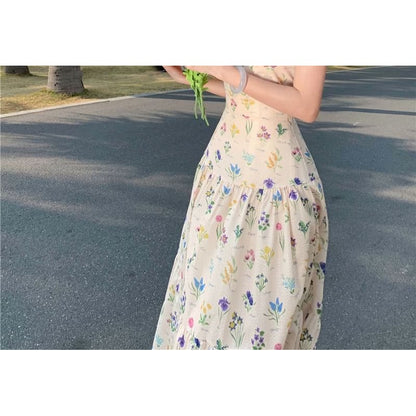 Spaghetti Strap Floral Print Midi Tiered Sundress