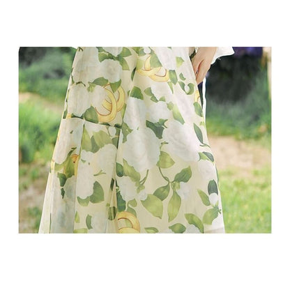 Spaghetti Strap Floral Print Ruched Maxi