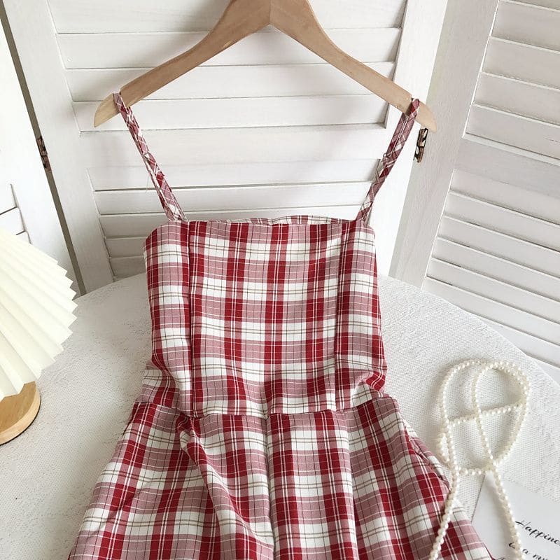 Spaghetti Strap Plaid Jumpsuit