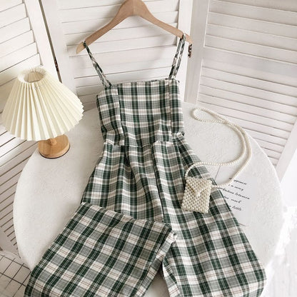 Spaghetti Strap Plaid Jumpsuit