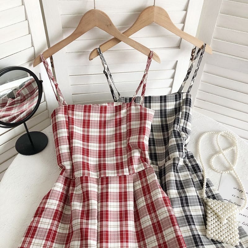 Spaghetti Strap Plaid Jumpsuit