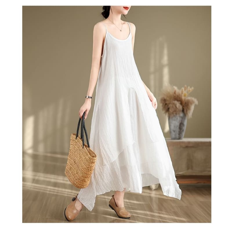 Spaghetti Strap Plain Asymmetrical Maxi A-Line Dress