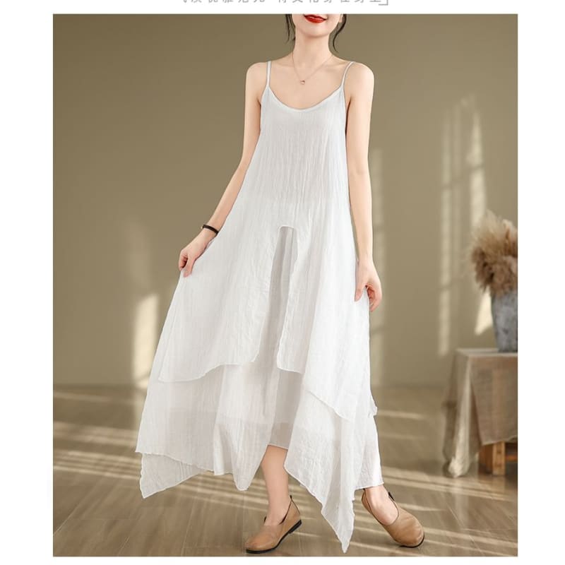 Spaghetti Strap Plain Asymmetrical Maxi A-Line Dress