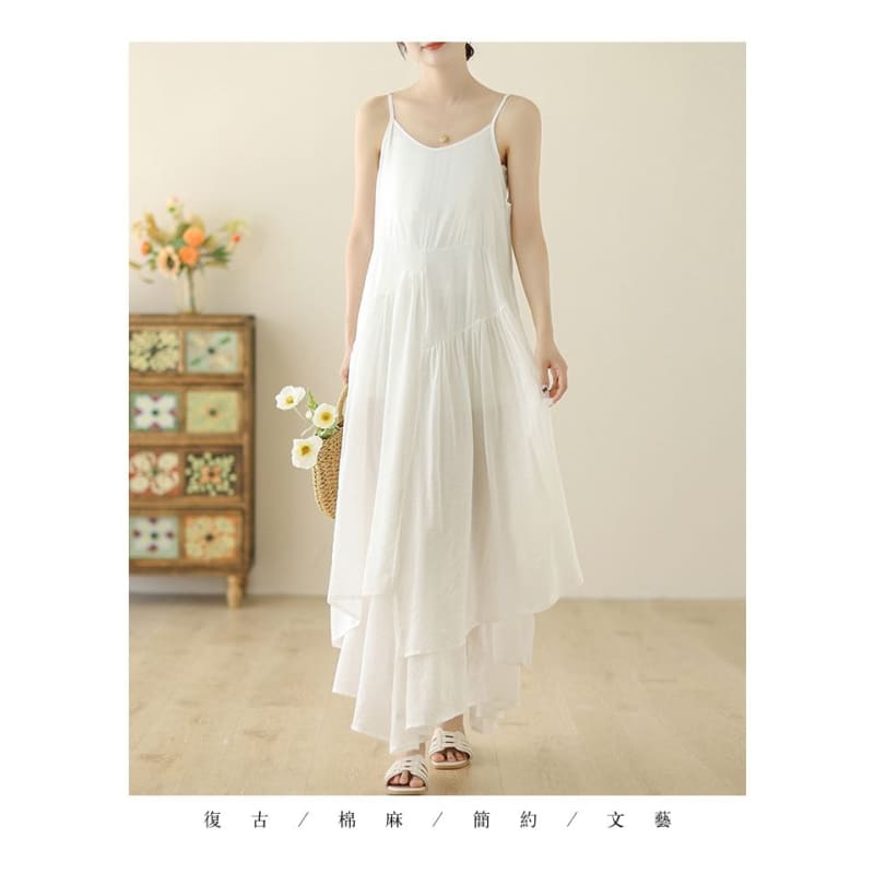 Spaghetti Strap Plain Asymmetrical Maxi Sundress