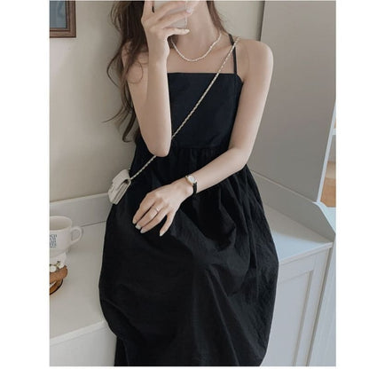 Spaghetti Strap Plain Maxi A-Line Dress