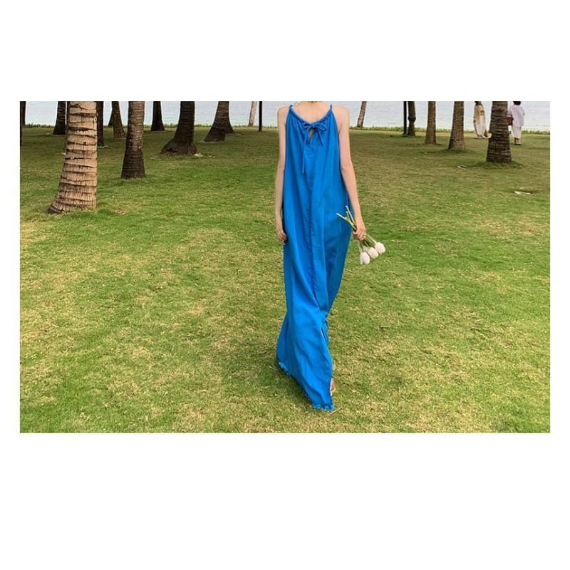 Spaghetti Strap Plain Shirred Maxi Sundress