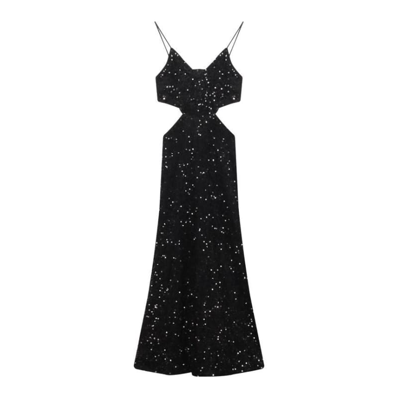 Spaghetti Strap Sequined Cutout Mermaid Evening Gown