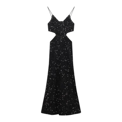 Spaghetti Strap Sequined Cutout Mermaid Evening Gown