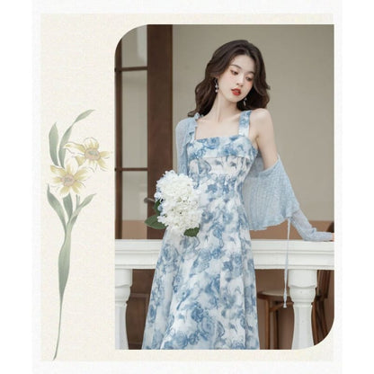 Spaghetti Strap Square Neck Floral Midi