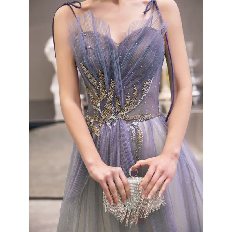 Spaghetti Strap Sweetheart Neckline Rhinestone Gradient