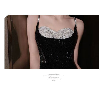 Spaghetti Strap Sweetheart Neckline Two Tone Rhinestone