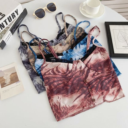 Spaghetti Strap Tie Dye Crop Bustier Top