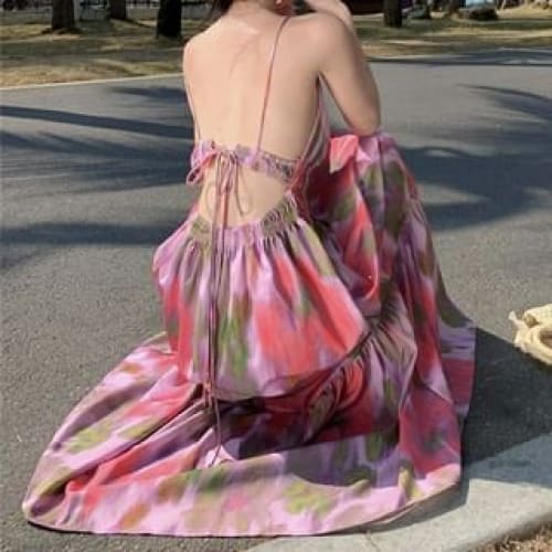 Spaghetti Strap Tie Dye Open Back Maxi