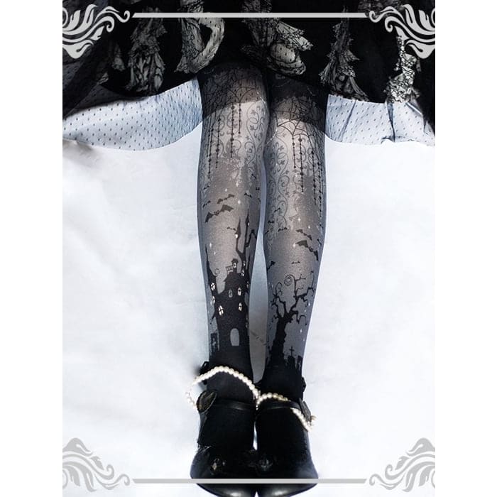 Spider Web Castle Halloween Tights Socks