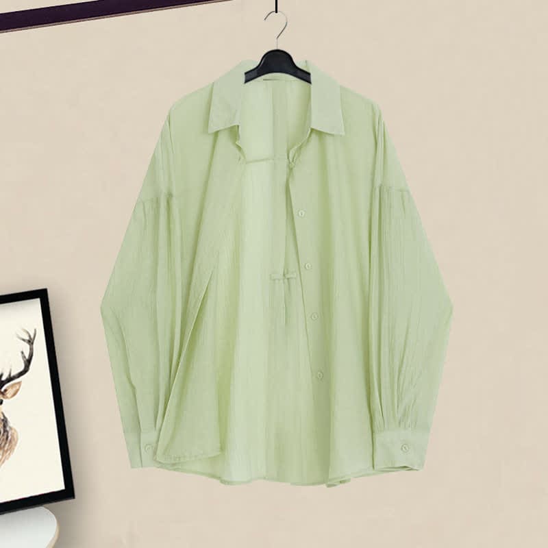 Spring Green Loose Lapel Shirt Vintage Print Slip Dress