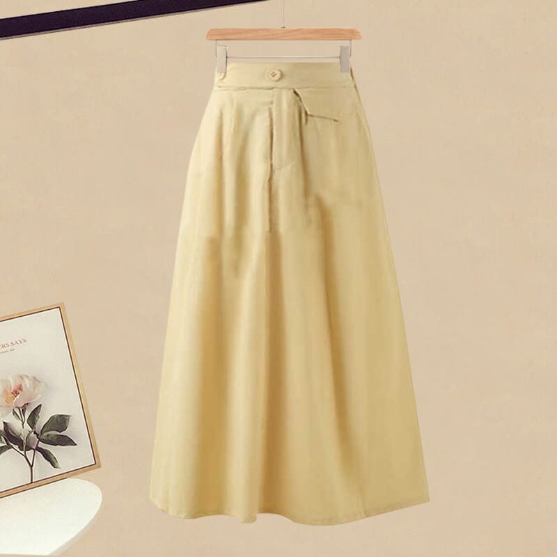 Square Collar Floral Print T-Shirt Pure Color Skirt - Skirt