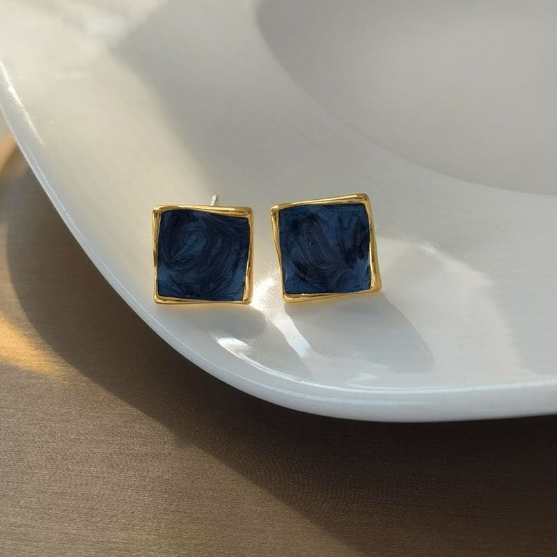 Square Glaze Alloy Stud Earring