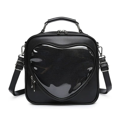 Square Heart Lattice Mini Backpack - Black