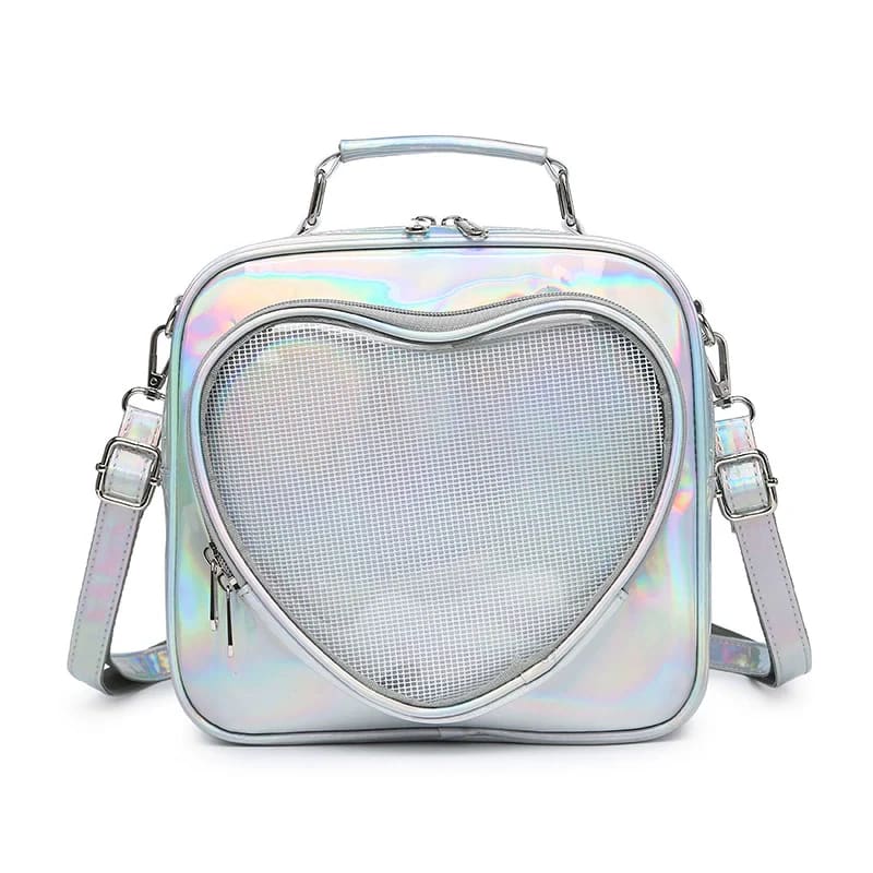 Square Heart Lattice Mini Backpack - Sliver