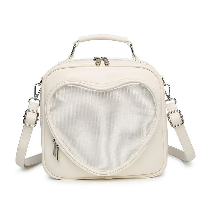 Square Heart Lattice Mini Backpack - White