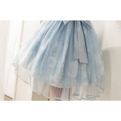 Square Neck Butterfly Print Bow Ruffle A-Line Lolita Dress