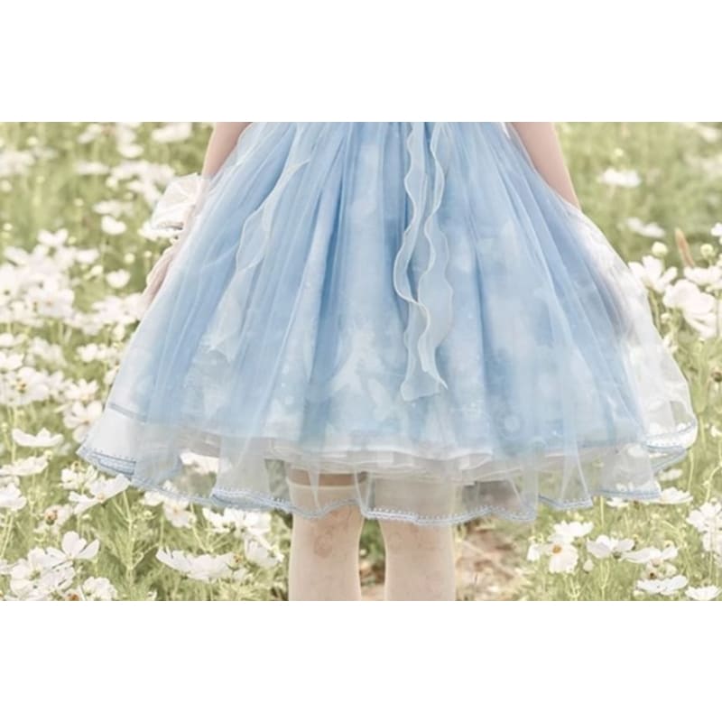 Square Neck Butterfly Print Bow Ruffle A-Line Lolita Dress