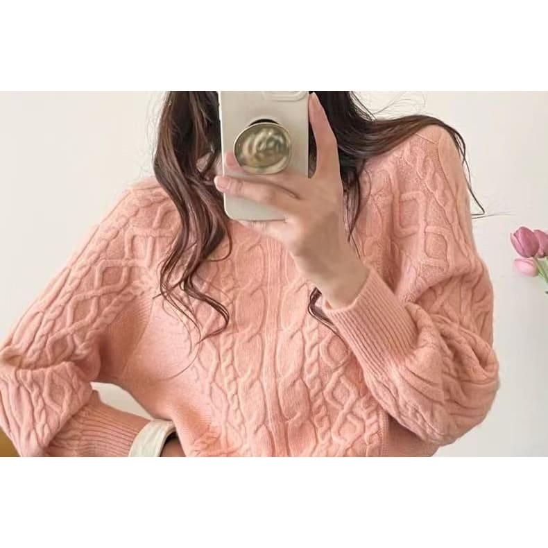 Square-Neck Cable-Knit Loose Sweater in 13 Colors