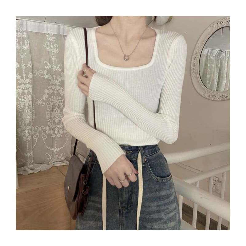 Square Neck Plain Knit Top