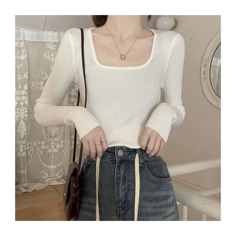 Square Neck Plain Knit Top