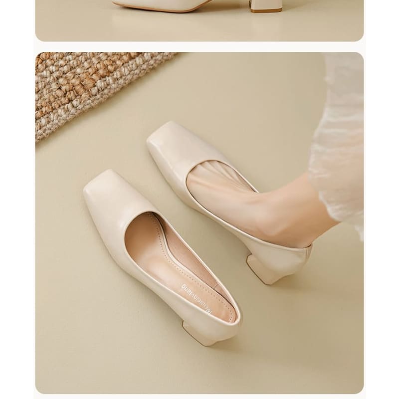 Square Toe Block Heel Pumps