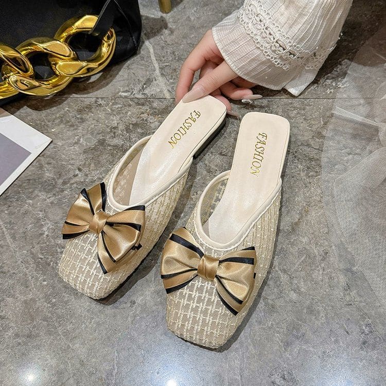 Square Toe Bow Accent Mules