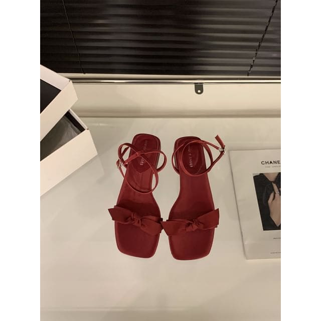 Square-Toe Bow Low Heel Sandals - AO528-6 - Red / 35