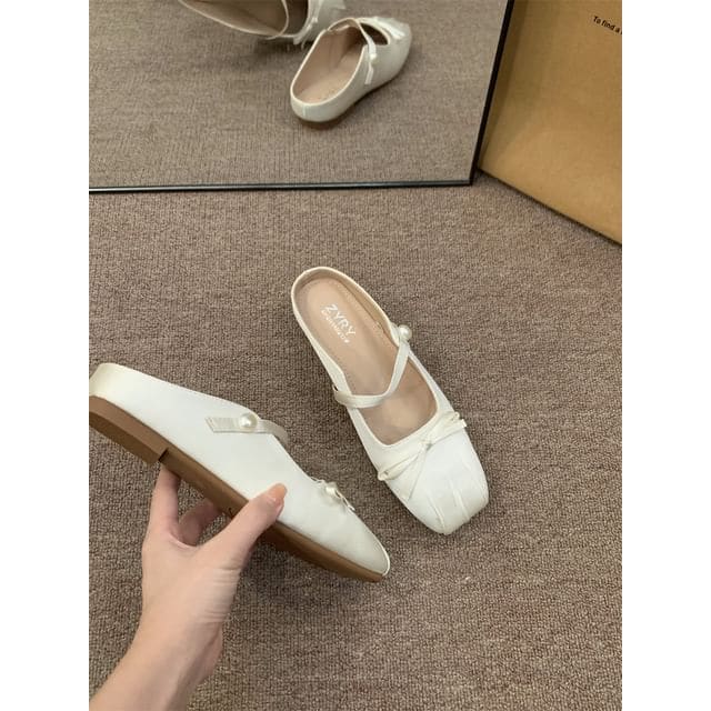 Square Toe Bow Mules - ZYD619-15 - Off-White / 35