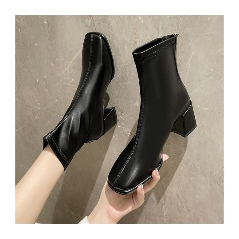 Square Toe Chunky Heel Boots - Shoes