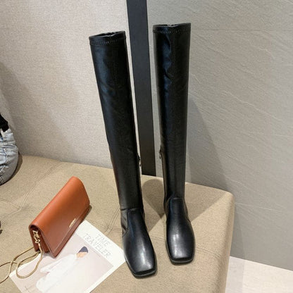 Square-Toe Chunky Heel Over-the-Knee Boots - Shoes