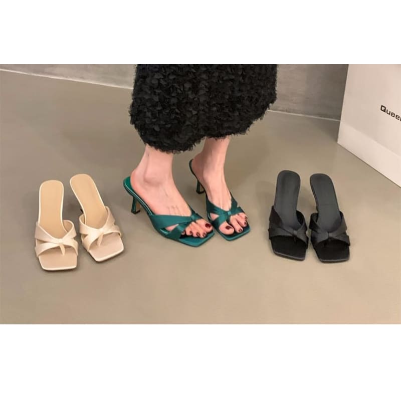 Square-Toe High Heel Slide Sandals