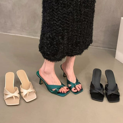 Square-Toe High Heel Slide Sandals