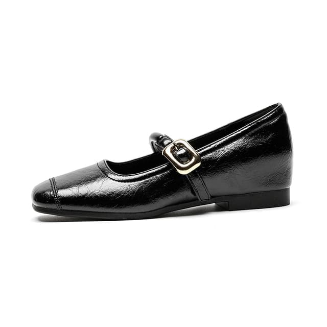 Square Toe Mary Jane Flats - Black / 34