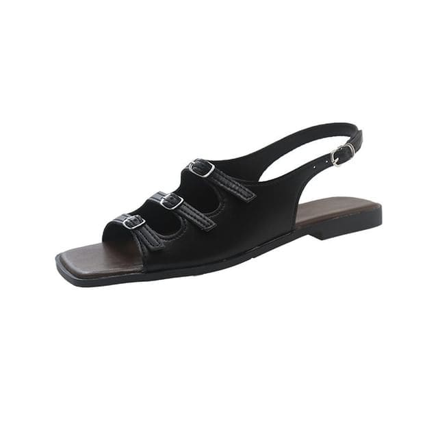 Square Toe Slingback Sandals - Black / 35