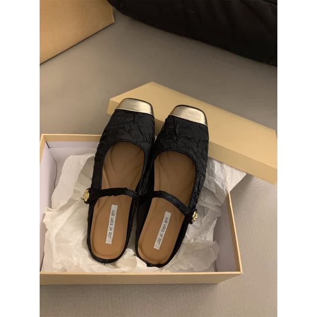 Square Toe Textile Mules - JX880-2 - Black / 35