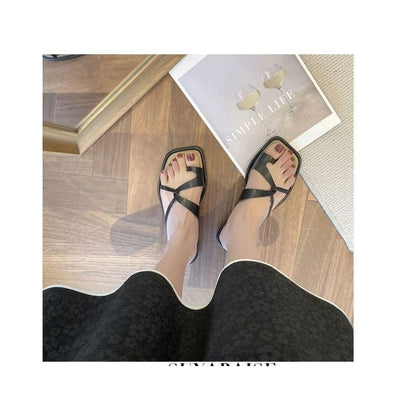 Square-Toe Toe-Loop Slide Sandals