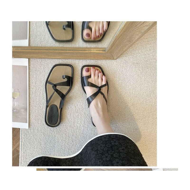 Square-Toe Toe-Loop Slide Sandals