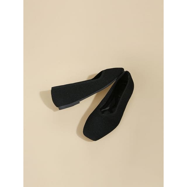 Square Toe Woven Flats - Black / 34