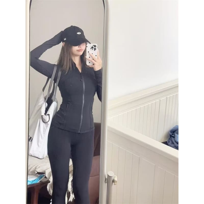 Stand Collar Plain Zip Yoga Jacket