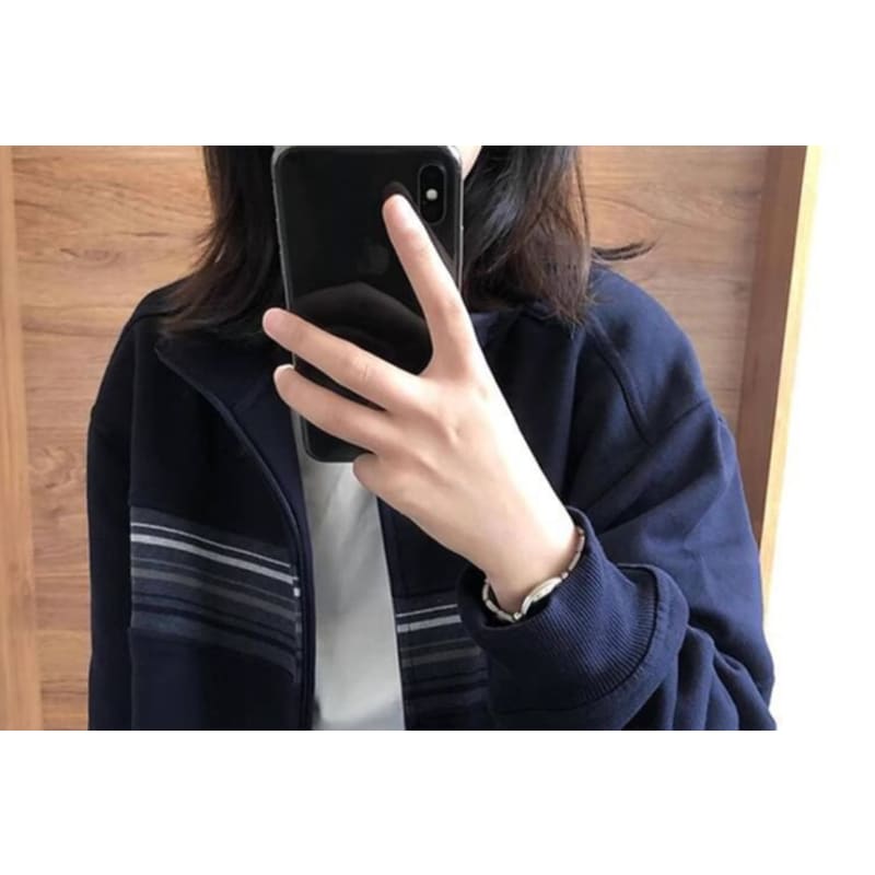 Stand Collar Striped Zip Jacket