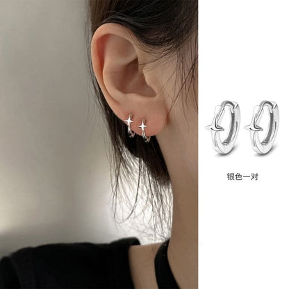 Star Alloy Huggie Earring - 1 Pair - EH2053 - Silver